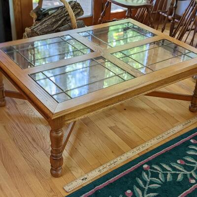 Oak and Lead Framed Glass Top Coffee Table