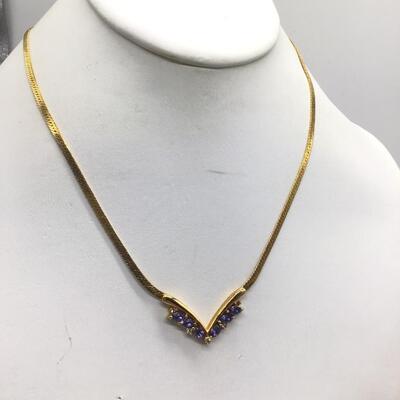 Gorgeous Purple Stone With Gold Tone Chain