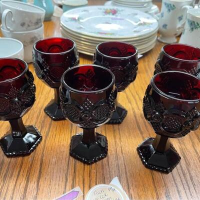 Vintage Avon Ruby Red Goblets Set of 6 Cape Cod Collection