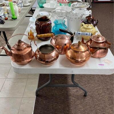 Vintage Copper Tea Kettles Lot of 5