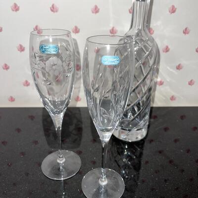 Lot 39 JG Durand 2 Crystal Champagne Flutes Ice Bucket Decanter & Brilliant Cut Crystal Bowl