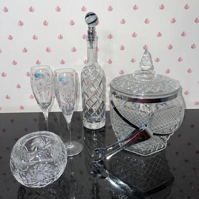 Lot 39 JG Durand 2 Crystal Champagne Flutes Ice Bucket Decanter & Brilliant Cut Crystal Bowl
