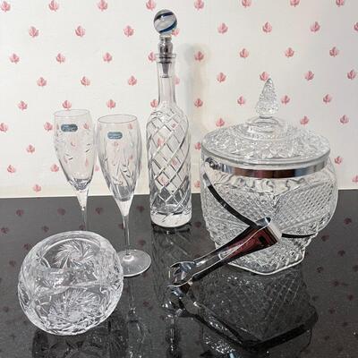 Lot 39 JG Durand 2 Crystal Champagne Flutes Ice Bucket Decanter & Brilliant Cut Crystal Bowl
