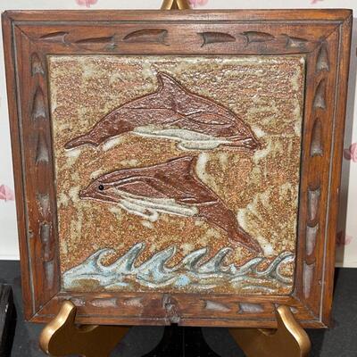 Lot 41 Sea Chanty Group Ancient Mariner Figure Bookends Dolphin Tile Ceramic Dishes Ironwood Pelican