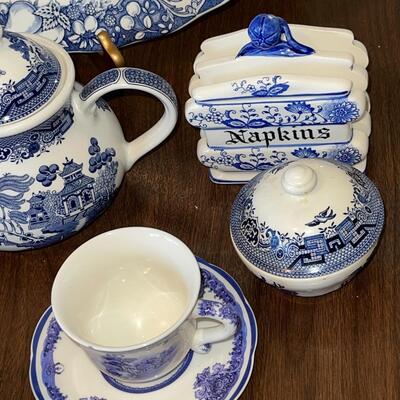 Lot 45 Blue & White China for Kitchen & Serving Platter Teapot Salt Pepper Different Patterns