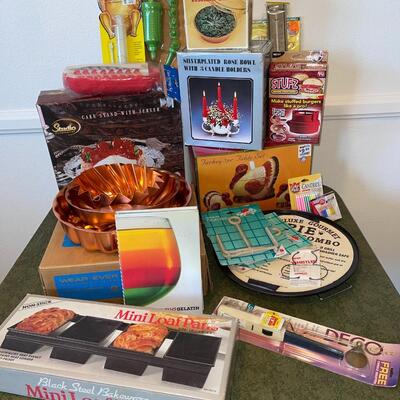 Lot 46 NEW IN BOX Kitchen Mini Loaf Pan, Turkey Table Set, Silverplate Rose Bowl & Candles + MORE