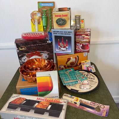 Lot 46 NEW IN BOX Kitchen Mini Loaf Pan, Turkey Table Set, Silverplate Rose Bowl & Candles + MORE