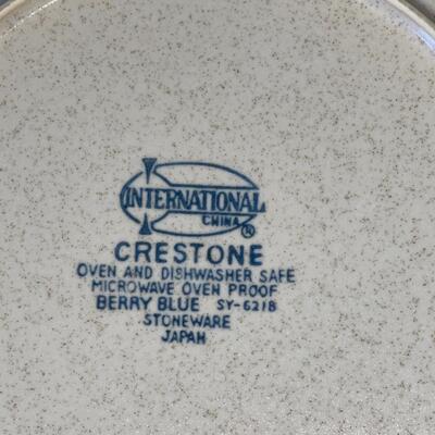 Lot 56 Vintage Crestone Dinnerware by International China Stoneware "Berry Blue" Cups & Plates