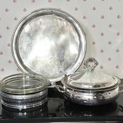 Lot 60 Silverplate Serving Pieces Formal Table Tray Casserole Aluminum Casserole Holder