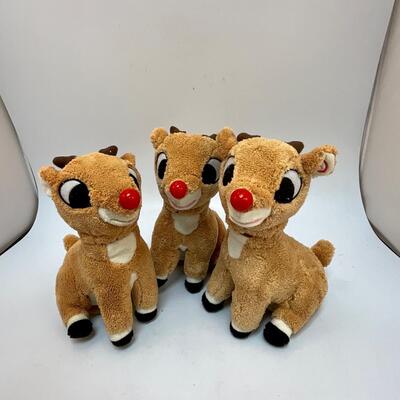 Lot of Three Gemmy Industry Plush Rudolph the Red Nosed Reindeer Electronic Toys