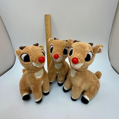 Lot of Three Gemmy Industry Plush Rudolph the Red Nosed Reindeer Electronic Toys