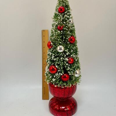 Narrow Light Up Christmas Tree with Red Base and Ornaments