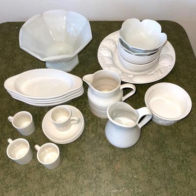 Lot 70 White Kitchen Ware Bowls Mugs Pitcher Compote Au Gratin 21 pcs