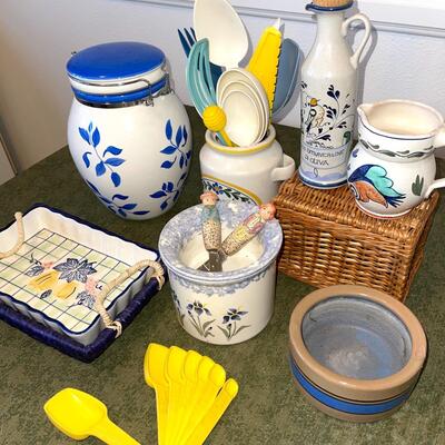 Lot 74 Group Decorative Kitchen Items 10" Ceramic Canister Plastic Utensils