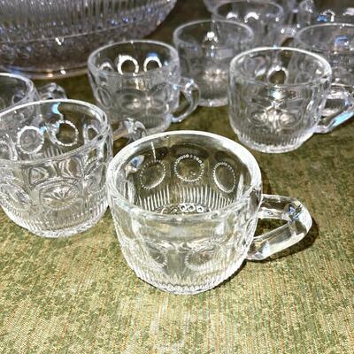 Lot 76 Vintage Glass Punch Bowl 1940s w/ Laddle and 24 Glass Cups