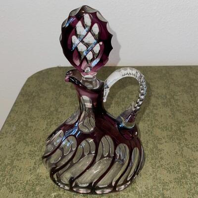 Lot 77 Purple Cut to Clear Glass Pitcher and 5 Millefiori Mini Paper Weights Tension Stones