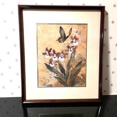 Lot 78  Framed Watercolor by Diana H Chang Orchid & Butterfly