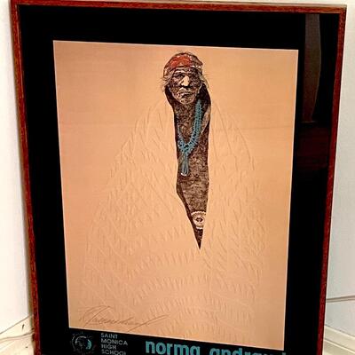 Lot 82 Framed Under Glass Norma Andraud Studio Navajo Man Textured Blanket Saint Monica High School