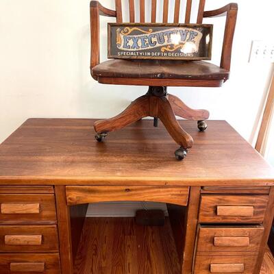 Lot 84 Vintage Refinished Wood Desk & Chair  Connote Office Furniture LA
