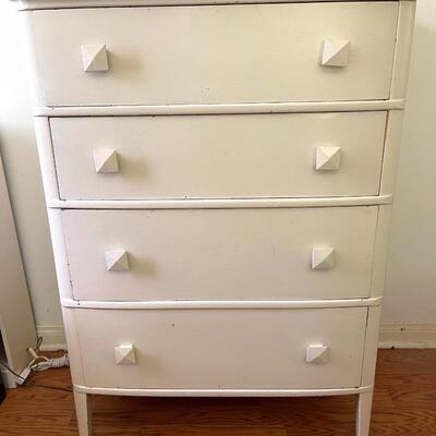 Lot 85 Vintage Wood Dresser Painted White 47" tall x 33 Wide 4 Drawers