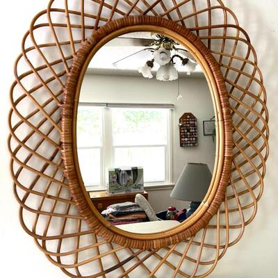 Lot 89 Oval Wall Mirror Whicker Frame 30" tall