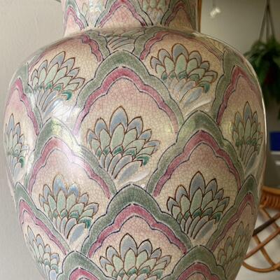 Lot 90 Ceramic Lamp & Pleated Shade Painted Base Crackle Finish