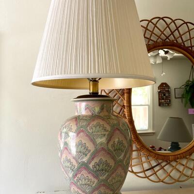 Lot 90 Ceramic Lamp & Pleated Shade Painted Base Crackle Finish