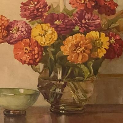 Lot 95 Vintage Framed Floral Print 1940s 27 x 24 Under Glass