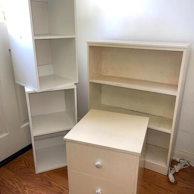 Lot 87 Group White Furniture for Home or Office Book Shelves Drawers