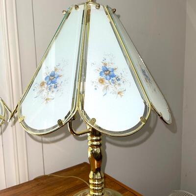 Lot 99 Pair Boudoir Brass Finish Lamps Floral Panels 21" tall