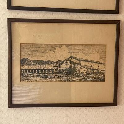 Lot 105 Pair California Mission Etchings One Signed Trude Hanscom San Juan Capistrano 50/3