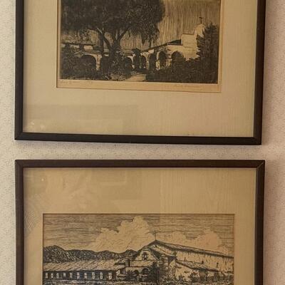 Lot 105 Pair California Mission Etchings One Signed Trude Hanscom San Juan Capistrano 50/3