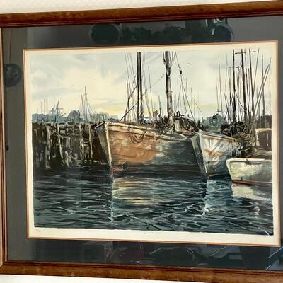 Lot 106 Framed Print "Diana Girl" Pencil Signed & Numbered Harbor Scene with Boat Schofeld