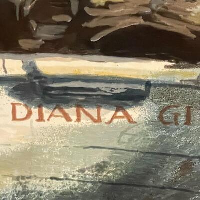 Lot 106 Framed Print "Diana Girl" Pencil Signed & Numbered Harbor Scene with Boat Schofeld