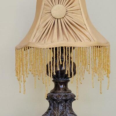 Lot 99: Vintage Lamp with Bead Fringe Shade
