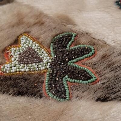 Lot 109: Vintage Alaskan Seal Fur & Handbeaded Native American Small Table Mat