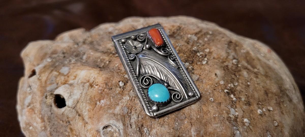 Lot 118: Vintage Sterling Silver Native American Money Clip w ...