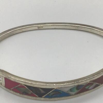 Silver 925 Abalone Hinged Bracelet