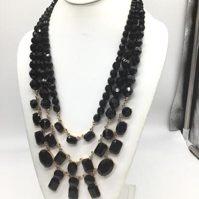 Black Beaded Style Tiered Necklace Costume