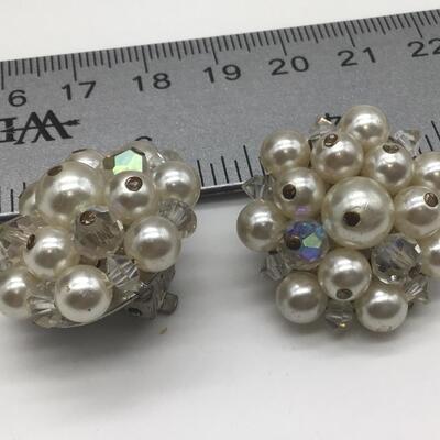 Vintage Glass And Faux Pearl Clip on Earrings