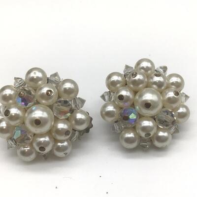 Vintage Glass And Faux Pearl Clip on Earrings