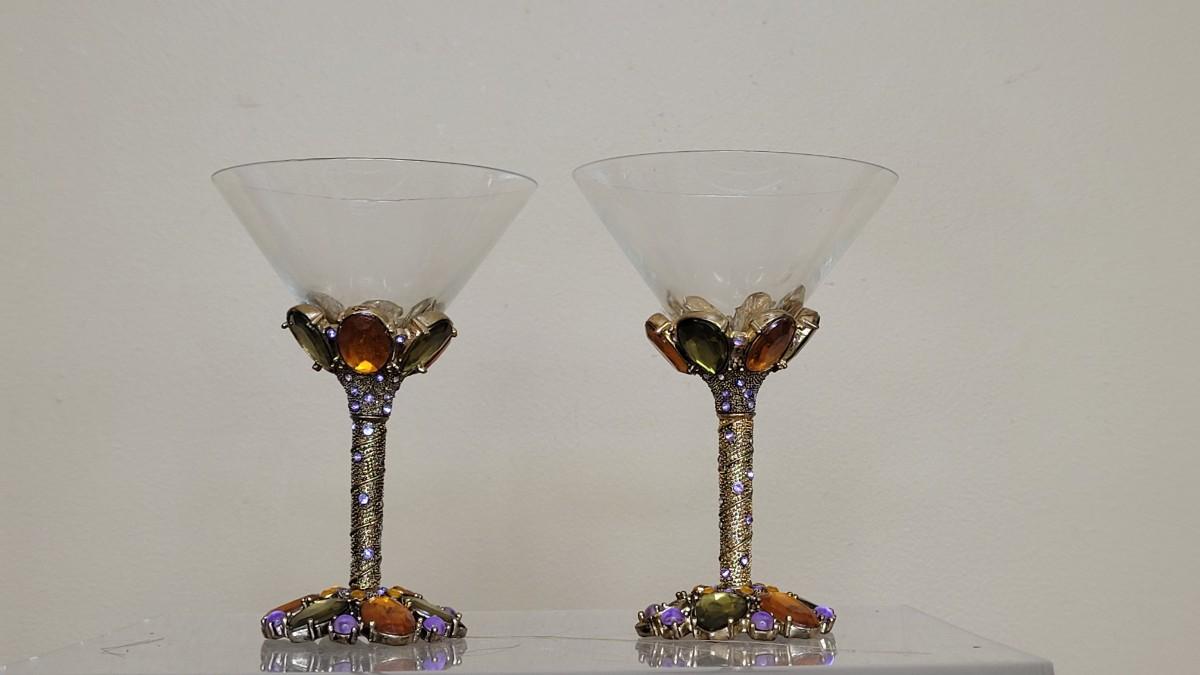 Lot 226 Vintage 2 Saints Jeweled Martini Glasses