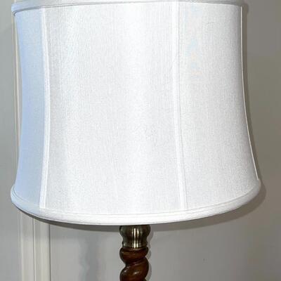 Lot 125 Vintage Floor Lamp  Wood Spindles w/Metal Spacers Fabric Shade 60"