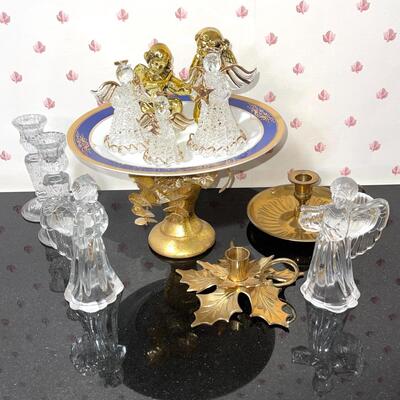 Lot 130 Christmas Decorations Home Made Cake Stand Angels Candle Holders Brass