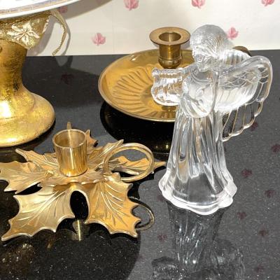 Lot 130 Christmas Decorations Home Made Cake Stand Angels Candle Holders Brass