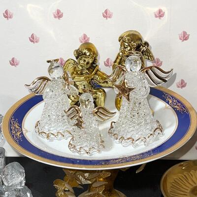 Lot 130 Christmas Decorations Home Made Cake Stand Angels Candle Holders Brass