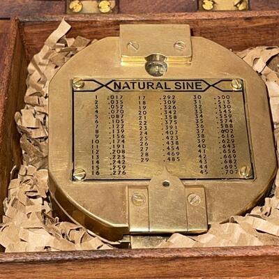 Lot 133 Brass Compass In Wooden Box Natural Sine 5" Across Nautical Sailing