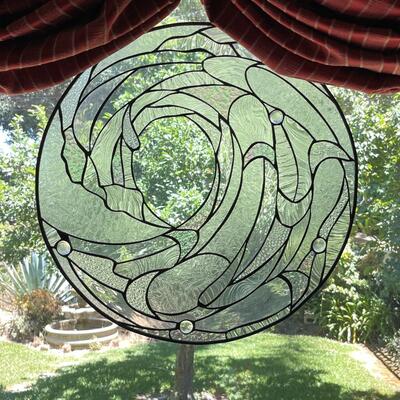 Lot 138 Round Clear Leaded Glass Window Swirling 19" Textures