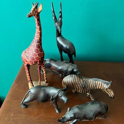 Set of 6 Carved wood animals
