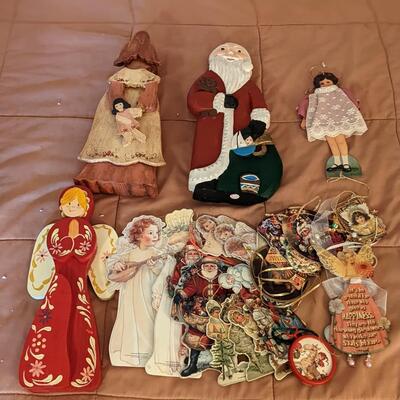 Varied Lot of Christmas Decor, Kathy Lawrence Paper Ornaments